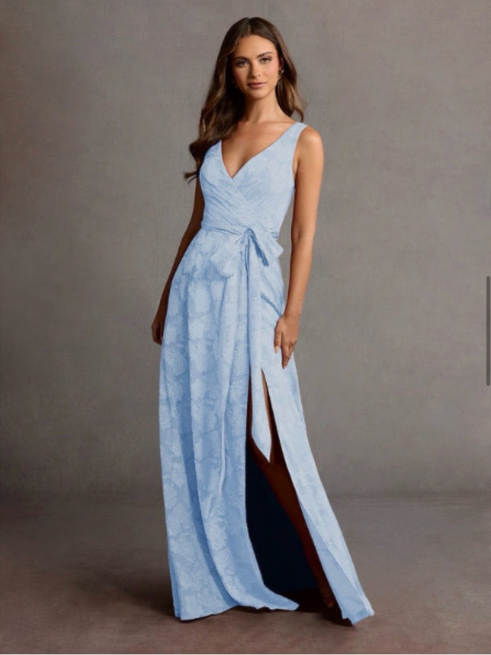 Azazie Light Blue Marnie Lace Maxi Dress with V-Neck